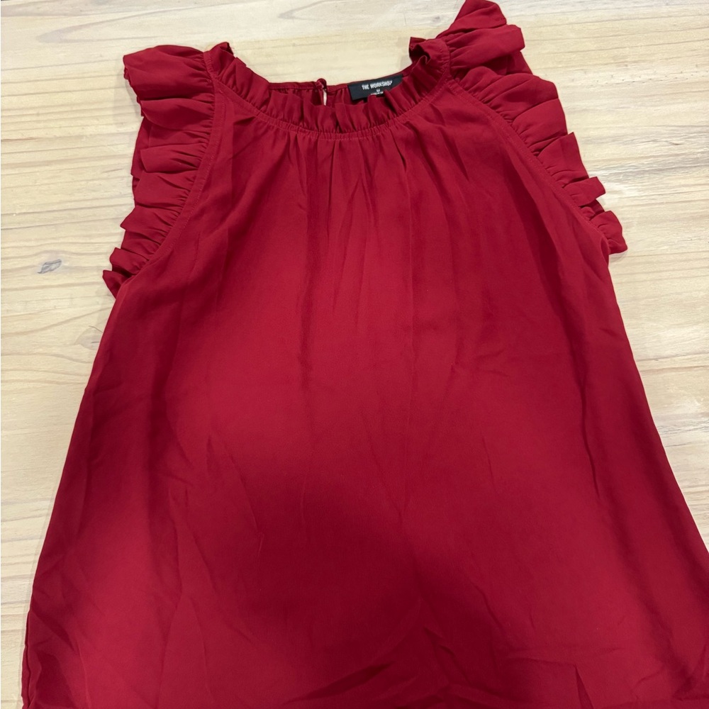 Ruffled Sleeveless Blouse in Deep Red by The Limited